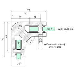 Svorka rohová, sklo 8 - 12,76 mm, brúsená AISI 304 Svorka rohová, sklo 8 - 12,76 mm, brúsená AISI 304